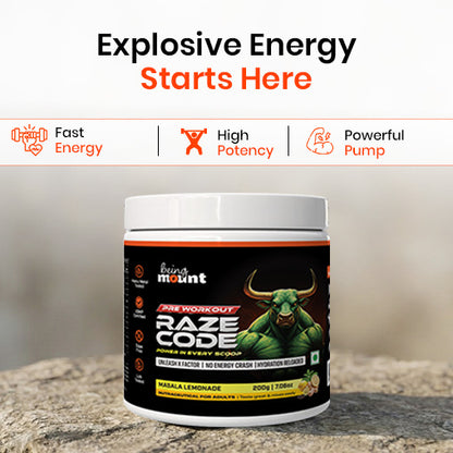 BeingMount Raze Code Pre-Workout – Clean Energy, Focus & Endurance Formula